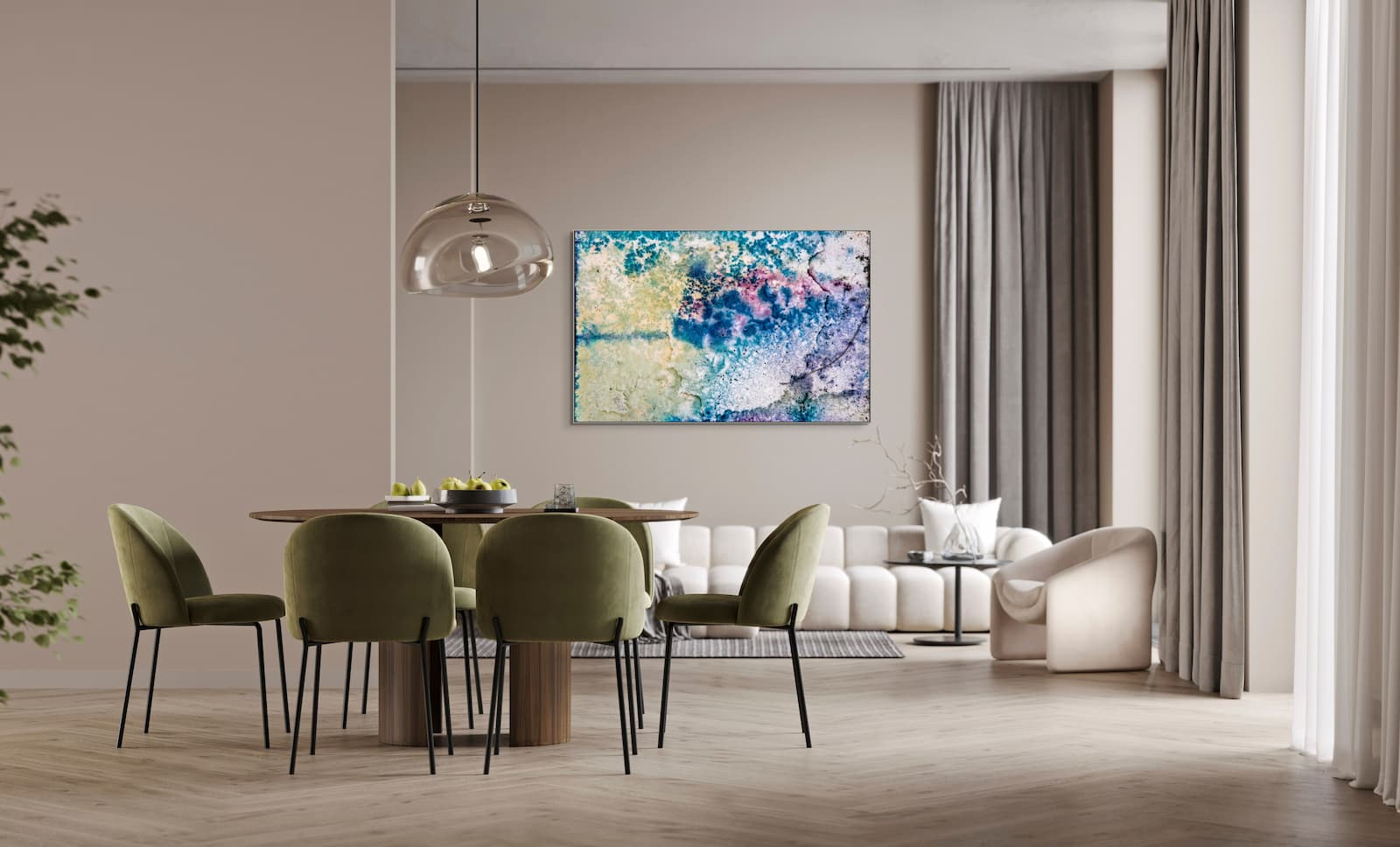 Akustikbilder im Wohnzimmer aufhängen